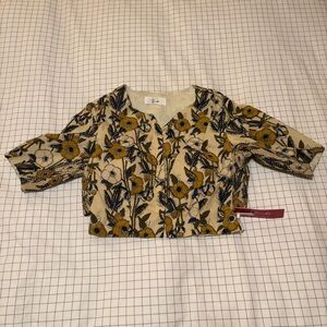 Binks Elbow Sleeve Saree Floral Blouse Cream Meadow Block Print Cotton Medium